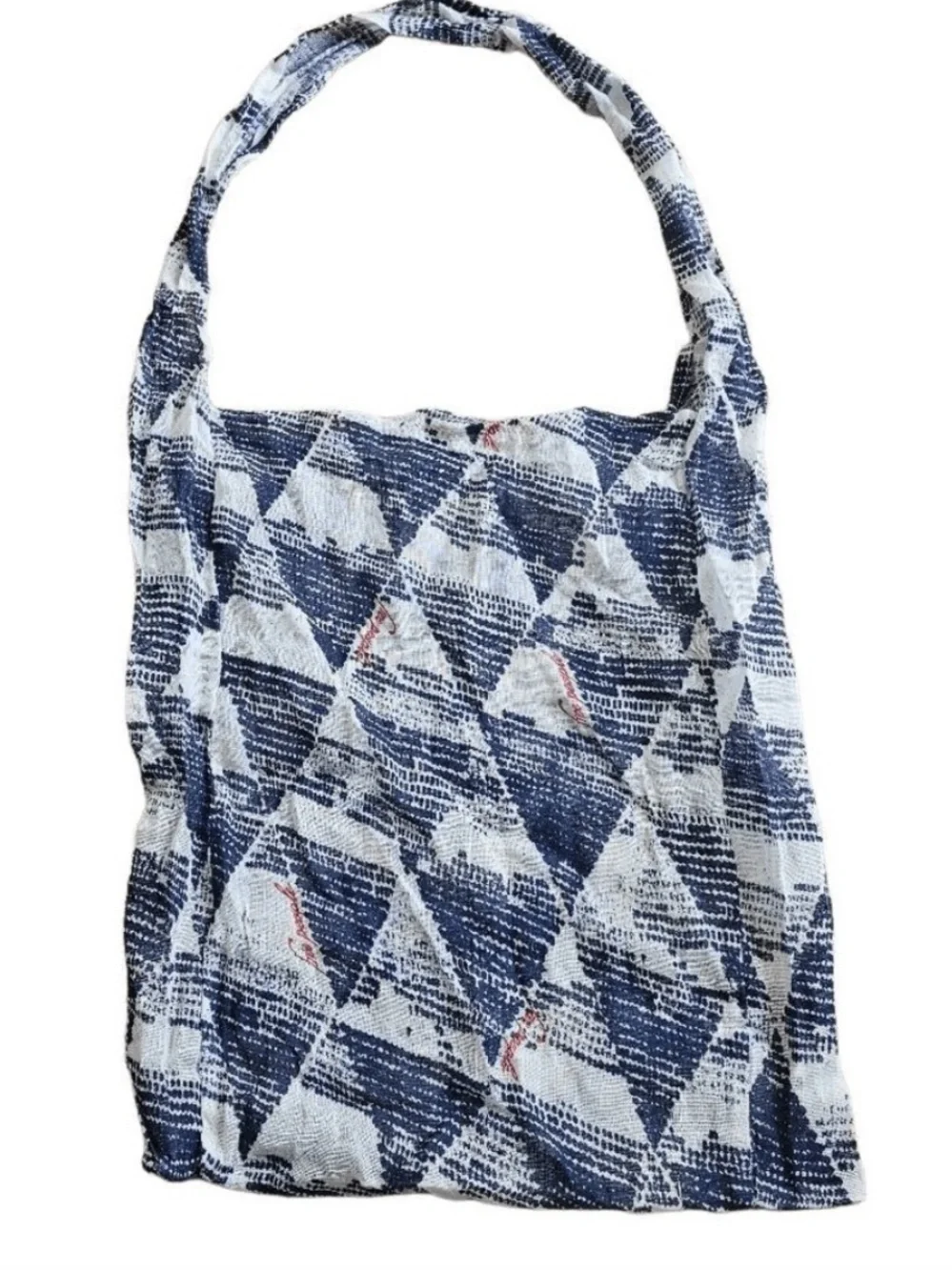 Free People Woven Blue & White Triangle w/ Red Free People logos Tote Bag